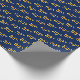 Papier Cadeau Blue, Faux Gold 80th (Eighantième) Event