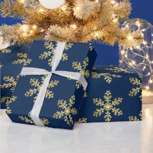 Papier Cadeau Blue Faux Gold Foil Snowflake Winter Wonderland