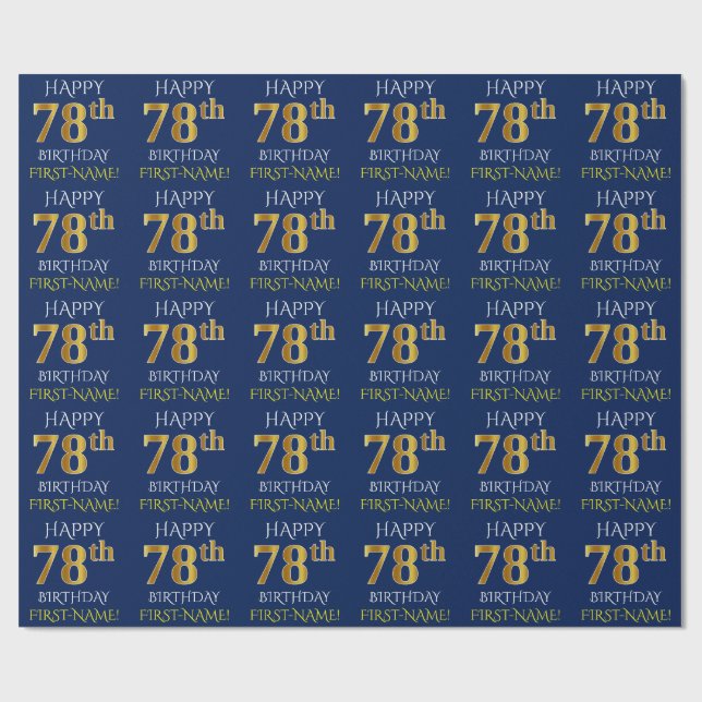 Papier Cadeau Blue, Faux Gold "HAPPY 78th BIRTHDAY" (Plat)