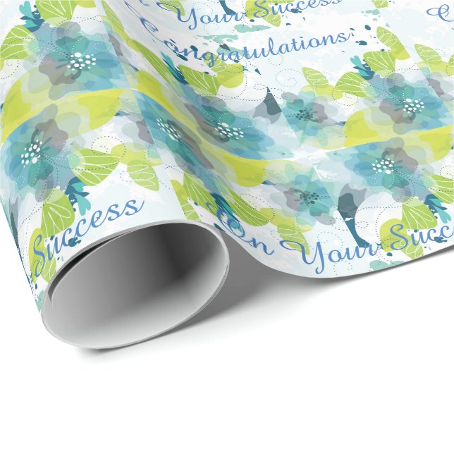 Papier Cadeau Blue Floral Félicitations Enveloppement Cadeau (Coin rond)