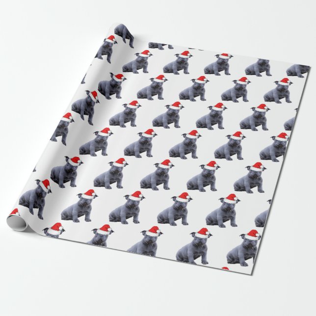 Papier Cadeau Blue Frenchie Bulldog Santa Hat (Déroulé)