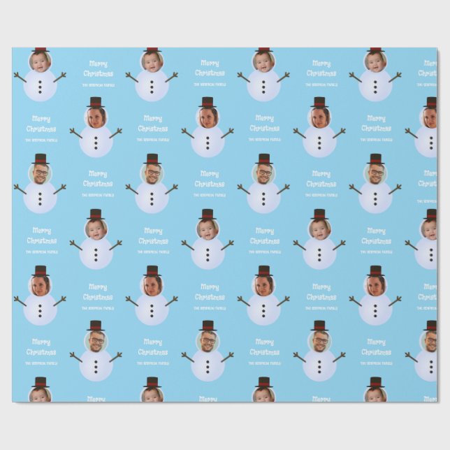Papier Cadeau Blue Funky Custom Face Snowman Joyeux Noël (Plat)