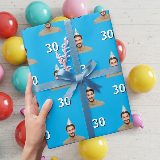 Papier Cadeau Blue Funny Face Gift Wrapping Paper for Men  (Créateur téléchargé)