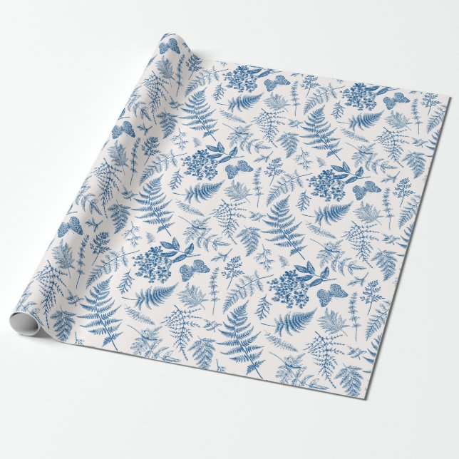 Papier Cadeau Blue Garden Butterfly & Floral Garden Motif (Déroulé)