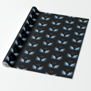 Papier Cadeau Blue Glowing Angel Wings on black background