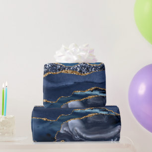 Papier Cadeau Blue Gold Parties scintillant Agate Marble tendanc