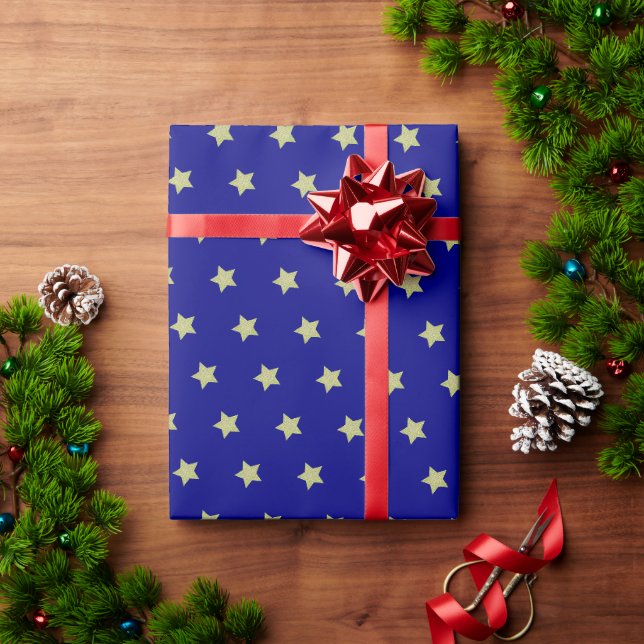 Papier Cadeau Blue & Gold Star Pattern  (Cadeau de vacances)