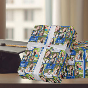 Papier Cadeau Blue Graduate 9 Photo Collage Moderne Graduation