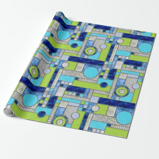Papier Cadeau Blue Green Art Deco (Déroulé)
