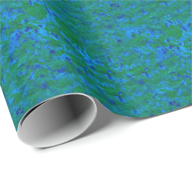 Papier Cadeau Blue Green Textures Poisson dans le papier d'envel (Coin rond)