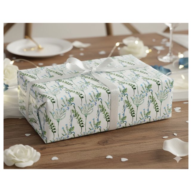Papier Cadeau Blue Green Watercolor Wildflower  (Créateur téléchargé)