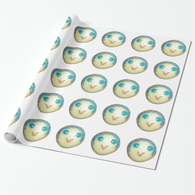 Papier Cadeau Blue Hair Emoji Art Imprimer/Graphique (Déroulé)