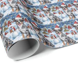 Papier Cadeau Blue Heeler Chien Winter Wonderland Noël Joie