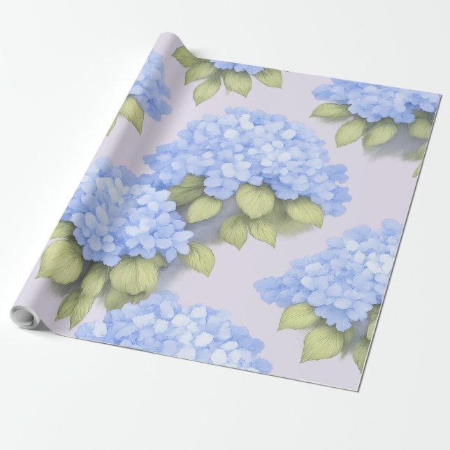 Papier Cadeau Blue Hydrangea Floral Wrap Roll – Boutique (Déroulé)