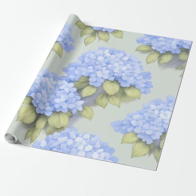 Papier Cadeau Blue Hydrangea Floral Wrap Roll – Boutique (Déroulé)