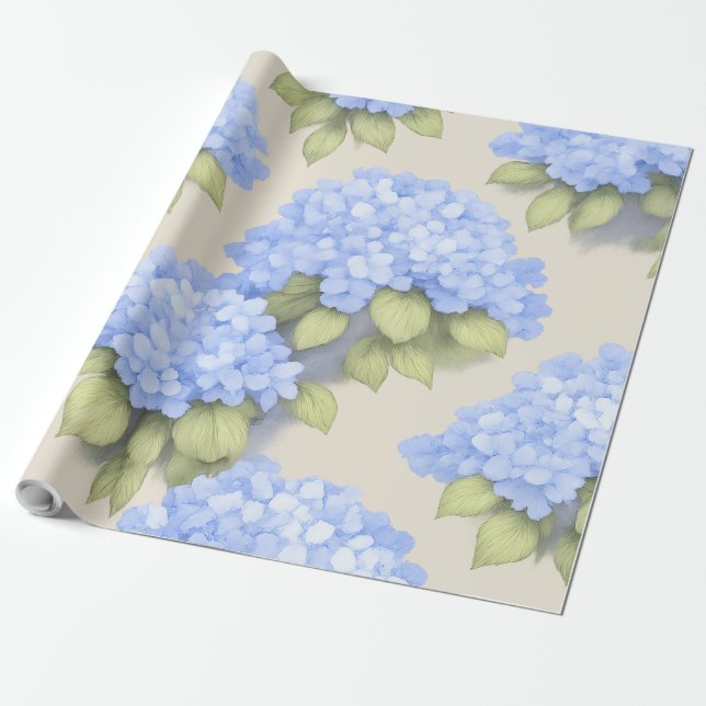 Papier Cadeau Blue Hydrangea Floral Wrap Roll – Boutique (Déroulé)