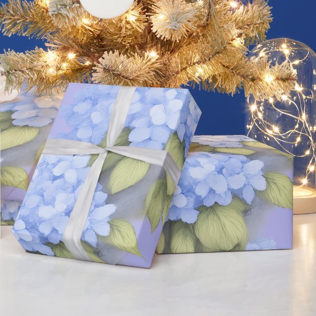 Papier Cadeau Blue Hydrangea Floral Wrapping Paper (Vacances)