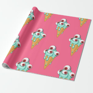 Papier Cadeau Blue ice cream with eyes. Pink background. Seamles