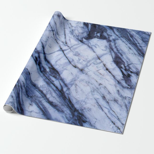 Papier Cadeau Blue & Marbre blanc Swirl Modern Chic Party (Déroulé)