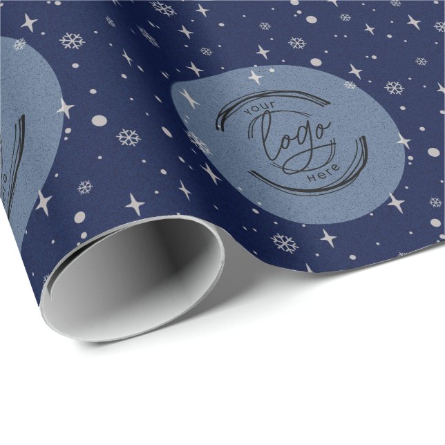 Papier Cadeau Blue Merry Christmas Business Logo Flocon de neige (Coin rond)