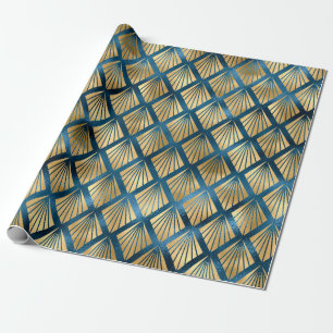 Papier Cadeau Blue Metallic Gold Abstrait Élégant cadeau chic