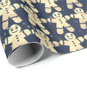 Papier Cadeau Blue Navy Stars Gold Ginger Ginger Pread Guy