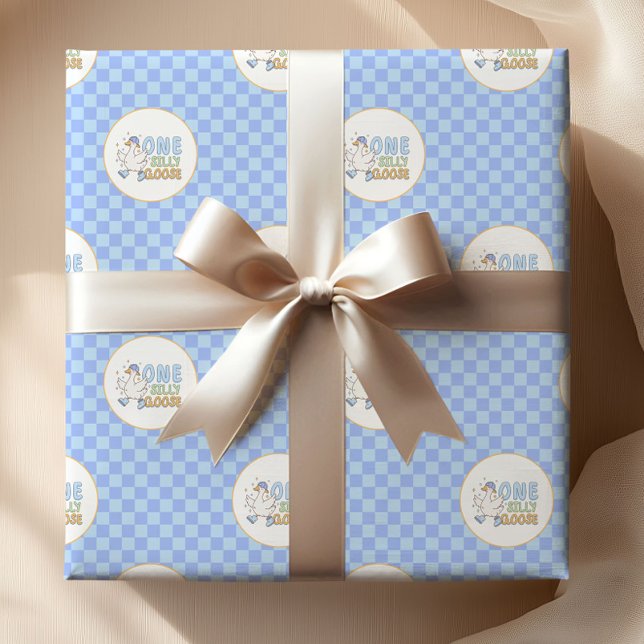 Papier Cadeau Blue One Silly Goose-Boy's first birthday (Blue One Silly Goose-Boy's first birthday wrapping paper.)