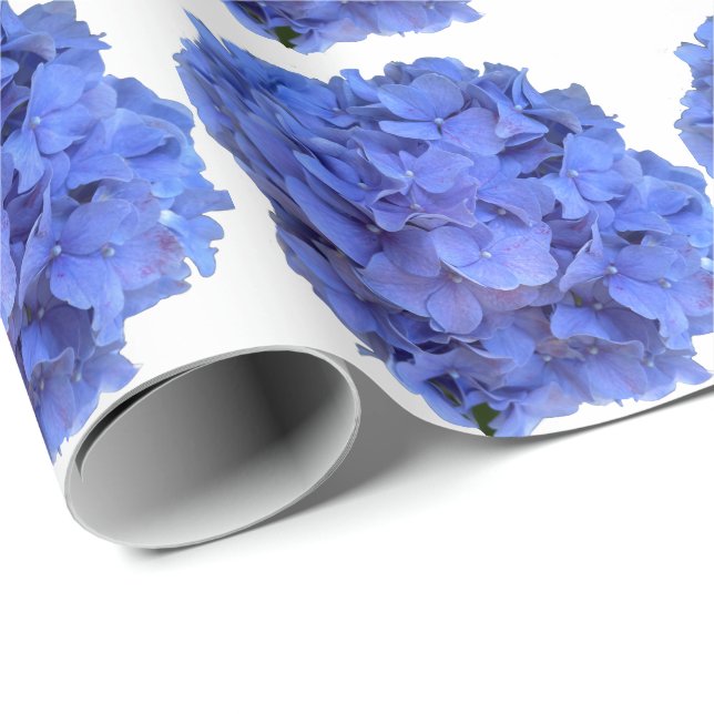 Papier Cadeau Blue periwinkel élégantes hydrangées florales (Coin rond)