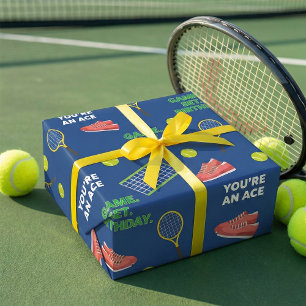 Papier Cadeau Blue Playful Tennis Racket Chaussures Anniversaire