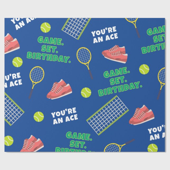 Papier Cadeau Blue Playful Tennis Racket Chaussures Anniversaire (Plat)