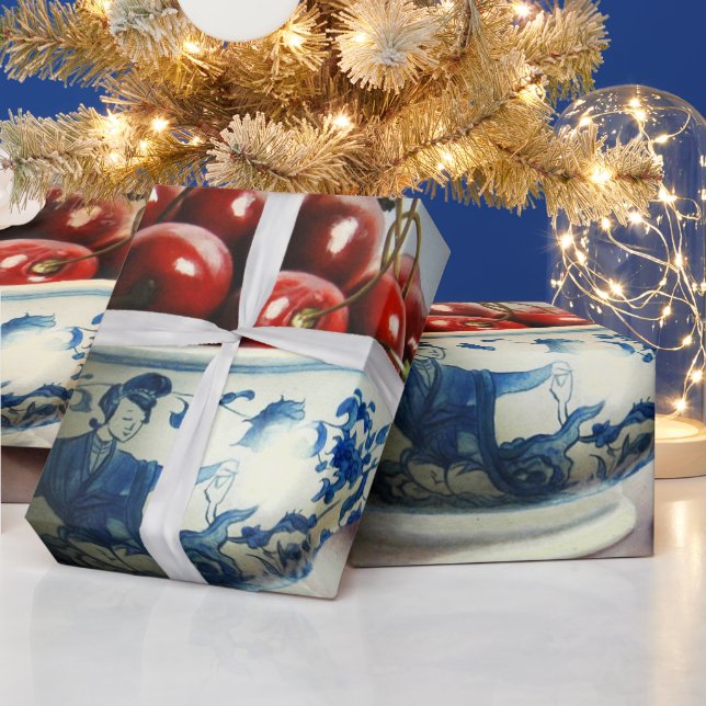 Papier Cadeau Blue Porcelain & Cherries (Vacances)