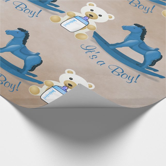 Papier Cadeau Blue Rocking Horse C'EST UN GARÇON ! (Coin)
