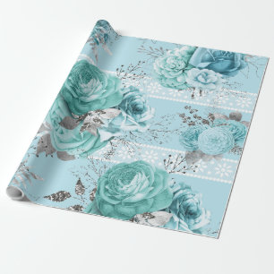 Papier Cadeau Blue Roses Lace and Silver détails