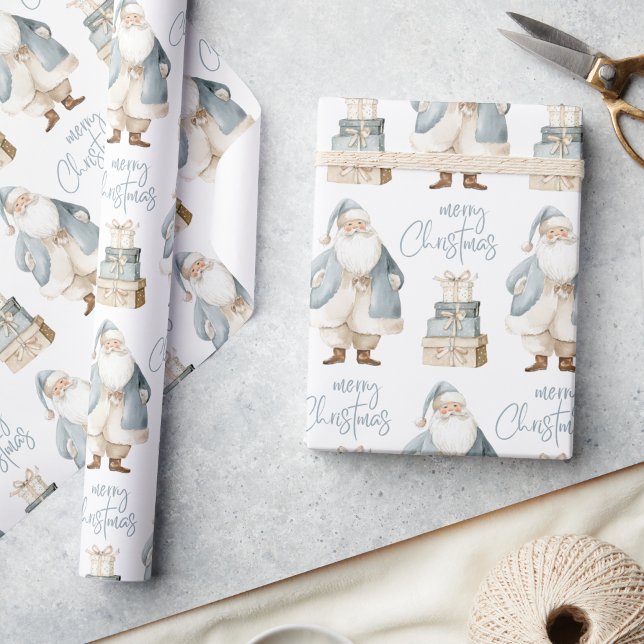 Papier Cadeau Blue Santa Merry Christmas  (Créateur téléchargé)
