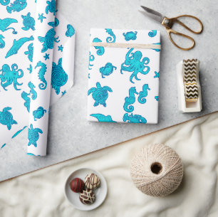 Papier Cadeau Blue Sea Life Motif sur White