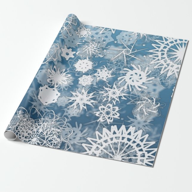 Papier Cadeau Blue Snowflakes Papier d'emballage de vacances (Déroulé)