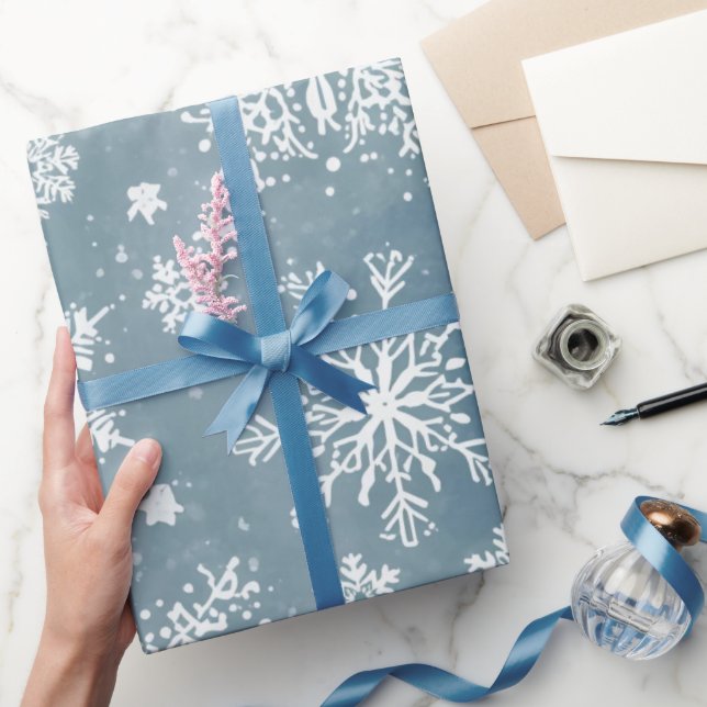 Papier Cadeau Blue Snowflakes Watercolor Winter Holiday (Cadeaux)