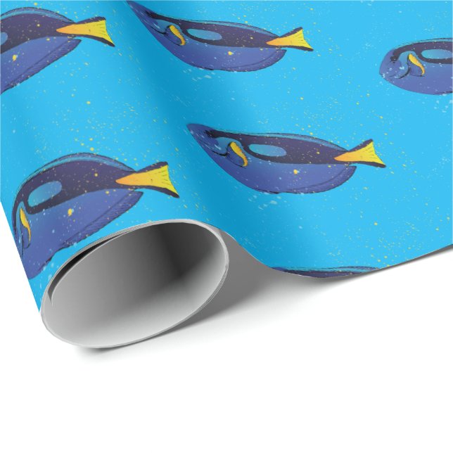 Papier Cadeau Blue Tang Marine Aquarium Motif de poissons tropic (Coin rond)