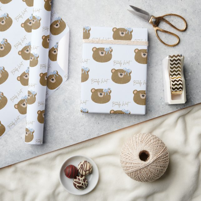 Papier Cadeau Blue Teddy On Peut Attendre Un Baby shower Garçon (Artisanat)