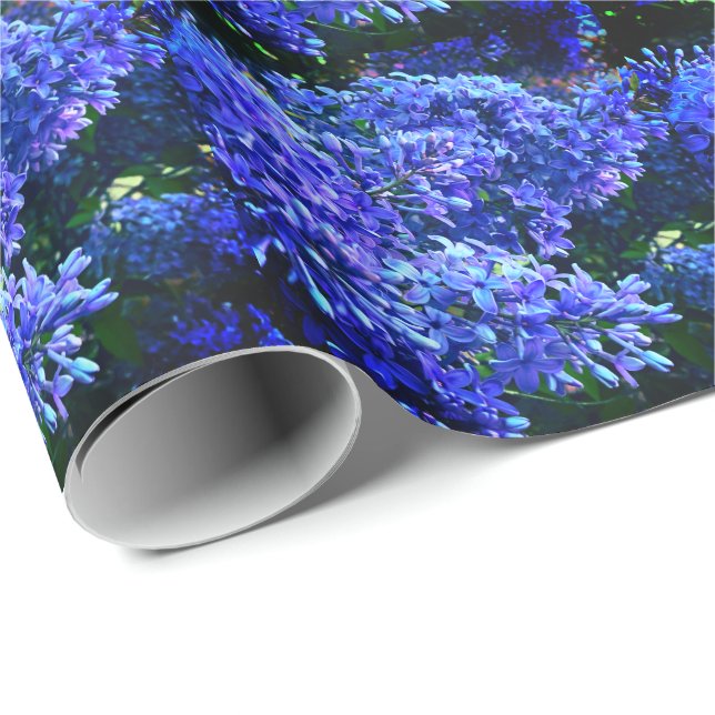 Papier Cadeau Blue violet lilas romantique bleu floral photo (Coin rond)