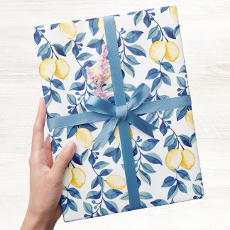 Papier Cadeau Blue Watercolor Lemon