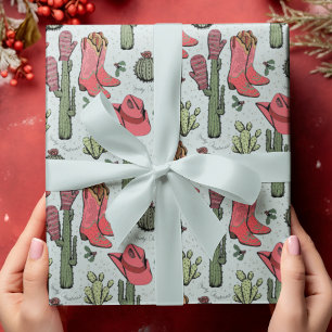 Papier Cadeau Blue Western Howdy Christmas Cowgirl