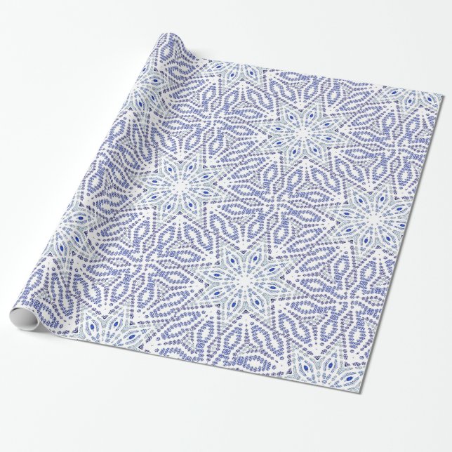 Papier Cadeau Blue White Christmas Star Moderne Motif géométriqu (Déroulé)
