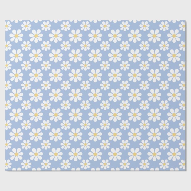 Papier Cadeau Blue White Daisy Pattern  (Plat)