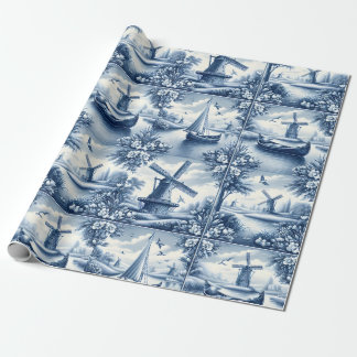 Papier Cadeau Blue & White Dutch Landscape Pattern • Tile-Inspir