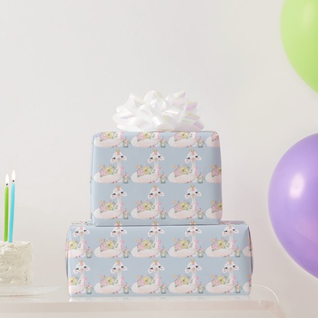 Papier Cadeau Blue White Llama Boy baby shower Nouveau bébé (Cadeaux de fête)