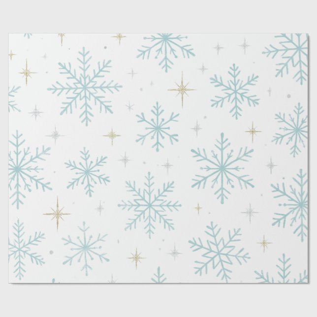 Papier Cadeau Blue & White Snowflake Sparkle Wrapping Paper  (Plat)