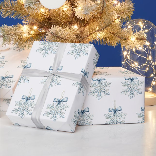 Papier Cadeau Blue White Snowflakes Bows Christmas (Vacances)