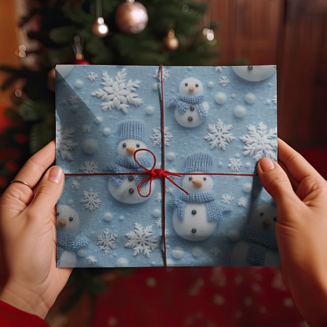 Papier Cadeau Blue Winter Christmas Sowman & Snowflakes (Créateur téléchargé)