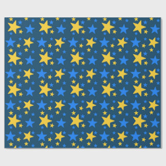 Papier Cadeau Blue & Yellow Star Pattern Gift Wrapping Paper